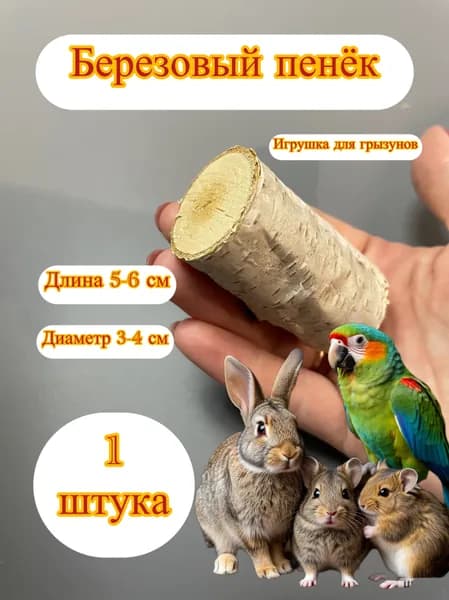Березовый пенёк для грызунов 3-4 см