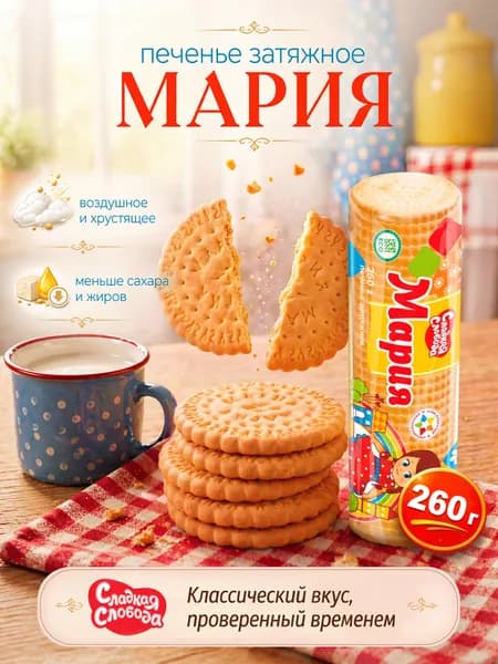 Печенье затяжное Мария 260 г, Сладкая слобода
