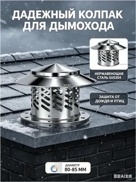 Колпак на дымоход нержавеющий SUS304, зонт для вытяжной трубы 80-85 мм-дефлектор вентиляционный жаростойкий, для печи камина и бани