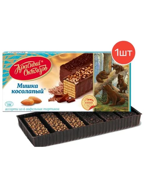 Вафельные мини-тортики Мишка Косолапый Красный Октябрь, 220г 1 шт