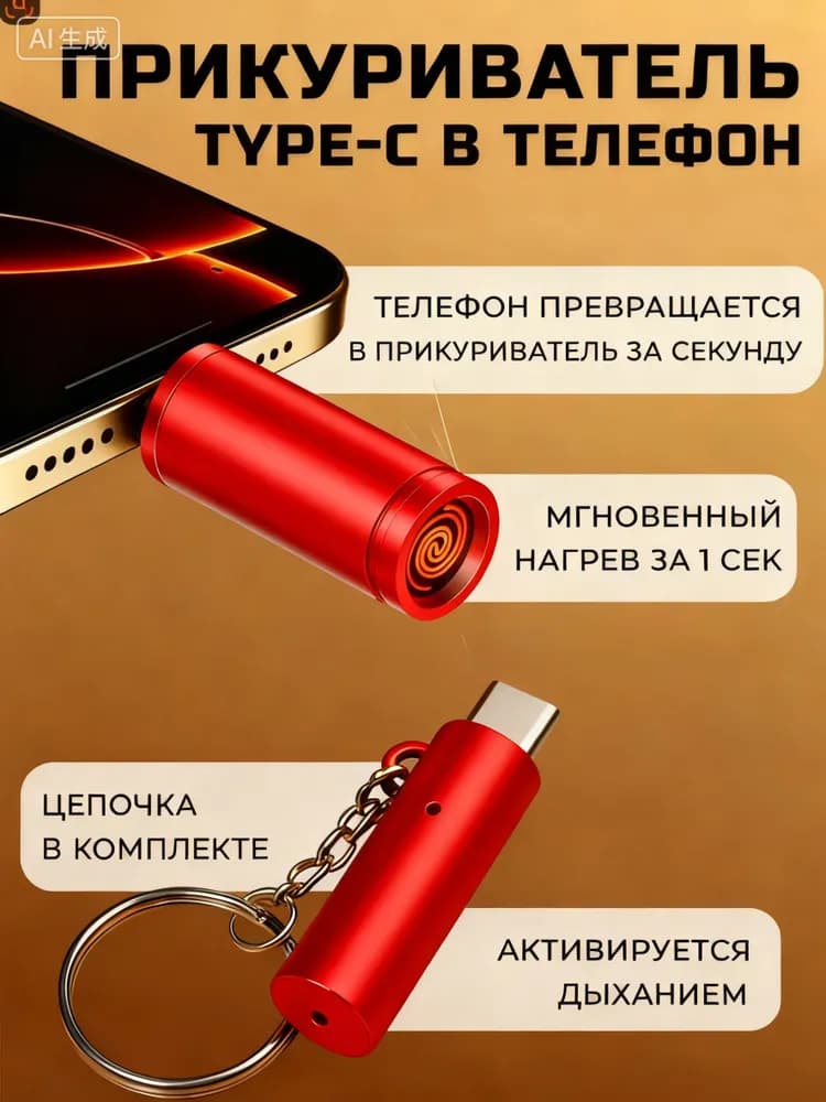 Брелок прикуриватель в телефон TYPE-C.