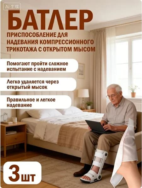 Приспособление для надевания компрессионного трикотажа с открытым мысом (батлер), компрессионные чулки
