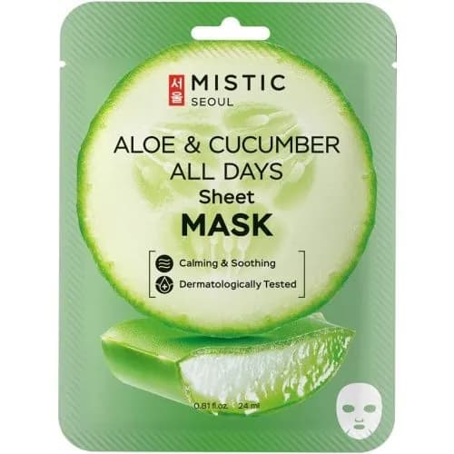 MISTIC ALOE & CUCUMBER ALL DAYS Sheet mask Тканевая маска для лица с экстрактами огурца и алоэ 24мл