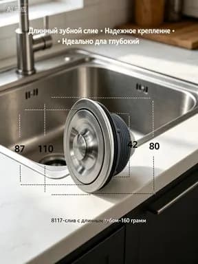 Фитинги для сливных труб одинарных и двойных раковин из нержавеющей стали.