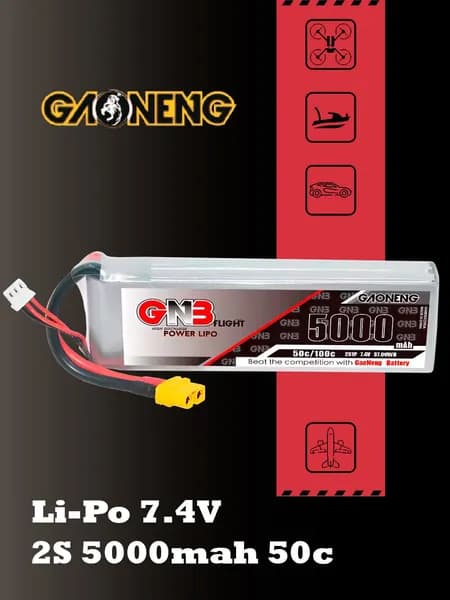 Аккумулятор Li-po Gaoneng GNB 5000mah 2S1P 7.4V 50C 21x44x134mm XT60