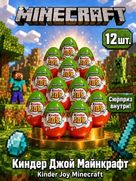 Яйцо Шоколадное Киндер Joy MineCraft - 12 шт