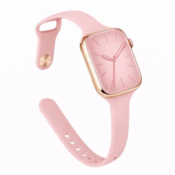 Узкий Ремешок для 42(s10)/41/40/38mm Apple Watch, цвет Нежно-розовый, силиконовый ремешок для умных часов Эпл Вотч