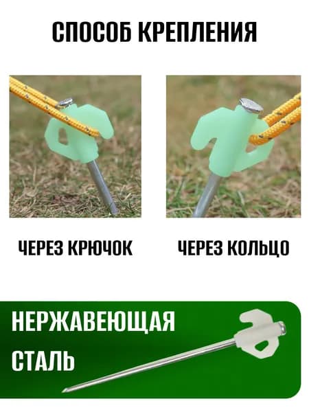 Флуоресцентные колышки для палатки, навеса/ Колья светящиеся в темноте 20см, 4 шт