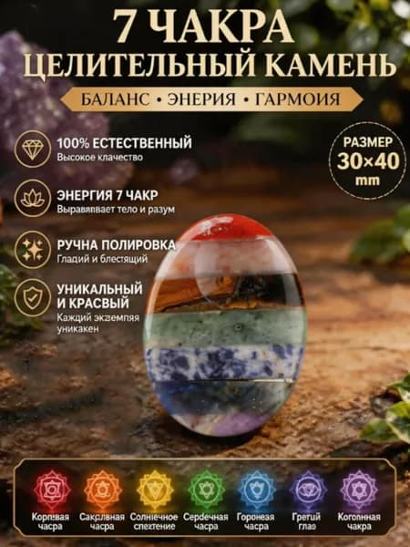 Камень Яйцевидной Формы Семи Чакр Для Медитации, Энергетического Исцеления, Массажа Гуаша, Снятия Стресса, 1 Шт.