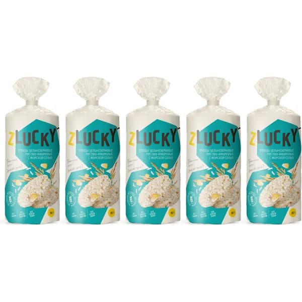 Хлебцы рисово-кукурузные Zlucky с морской солью 90 г, набор: 5 штук