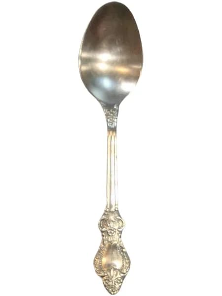 Чайная ложка с цветочным декором, мНЦ (медь-никель-цинк), Режевский механический завод (РМ), СССР, 1980-1990 гг.