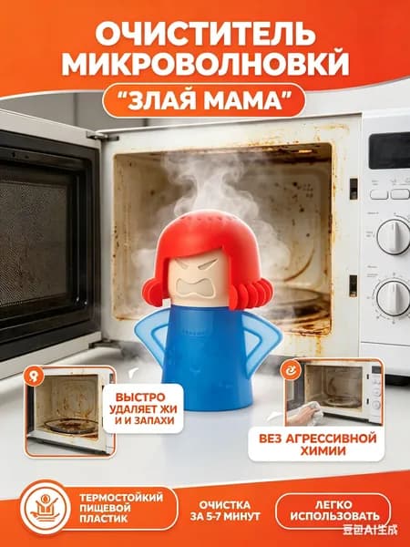 Очиститель для микроволновой печи Angry Mama, Паровой стерилизатор для СВЧ печи и духовки - Аксессуар для кухни для удаления жира и запаха Злая мама.