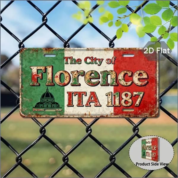 Табличка "The City of Florence ITA 1187", ретро стиль, металл, декор для любителя итальянской культуры, 15х30 см.