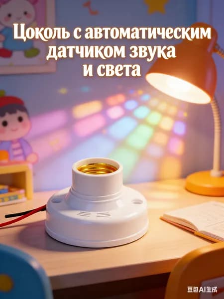 Патрон Е27 с автоматическим датчиком звука и света включается в темноте от шума, для LED и энергосберегающих ламп