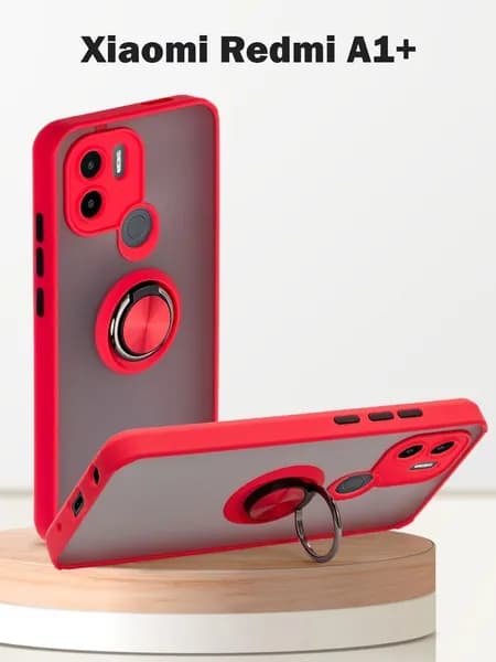 Чехол для Xiaomi Redmi A1+ (редми А1+), с кольцом, защита камеры, красный