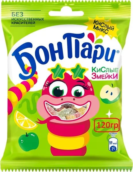 БОН ПАРИ Мармелад жевательный Кислые змейки со вкусом фруктов 120г