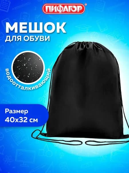 Сумка - мешок, рюкзак для сменной обуви (сменки) Пифагор, 1 отделение, 40х32 см, черный