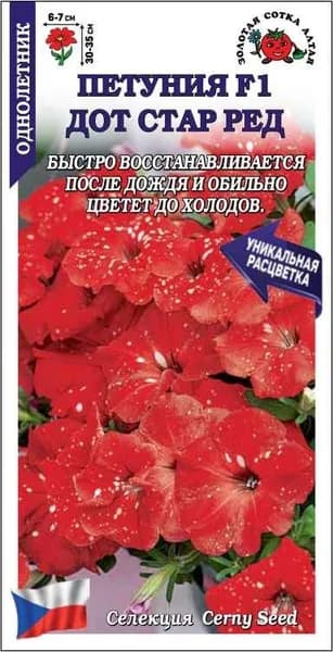 Петуния Дот Стар Ред F1 /Сотка/ 10шт/ красная с крап. h-30-35см d-7см/