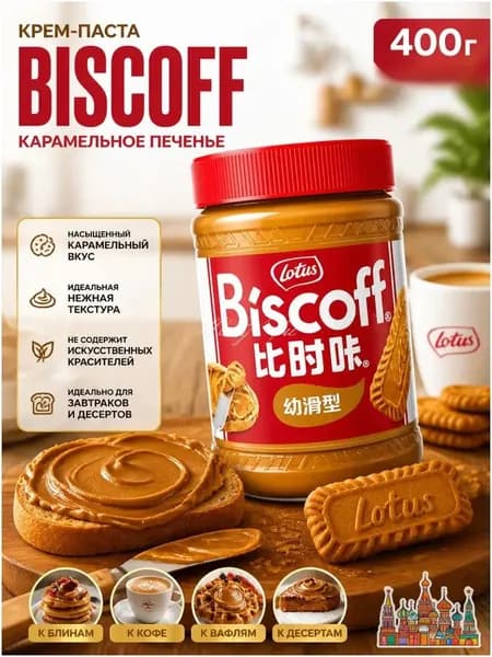 Паста печеньевая карамельная Biscoff для завтрака и выпечки, сладкая, ароматная. Классический вкус карамели.