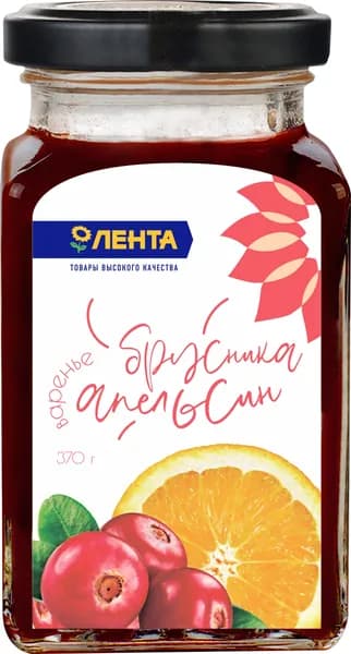 Варенье натуральное ЛЕНТА бруснично-апельсиновое, 370 г