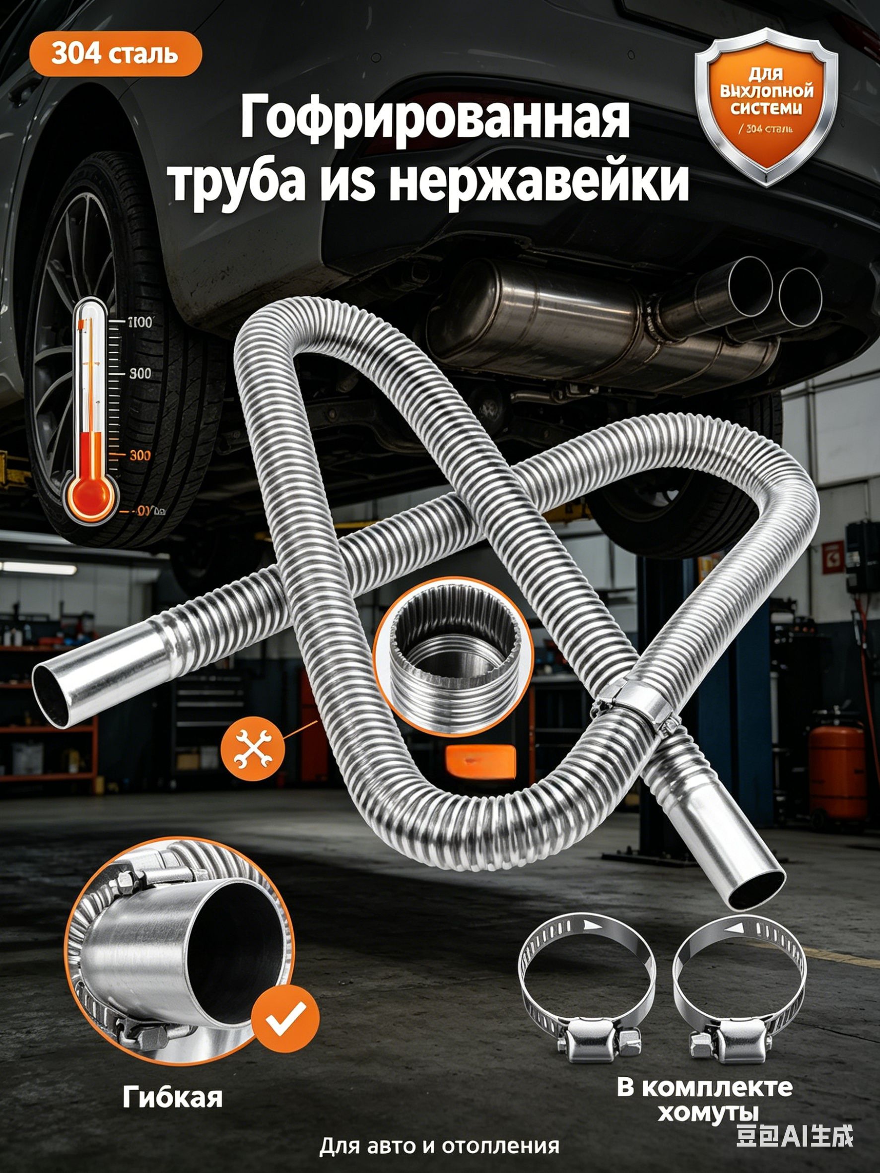 Труба выхлопная, диаметр 25 мм, длина 1500 мм арт.1000CMKACMIA