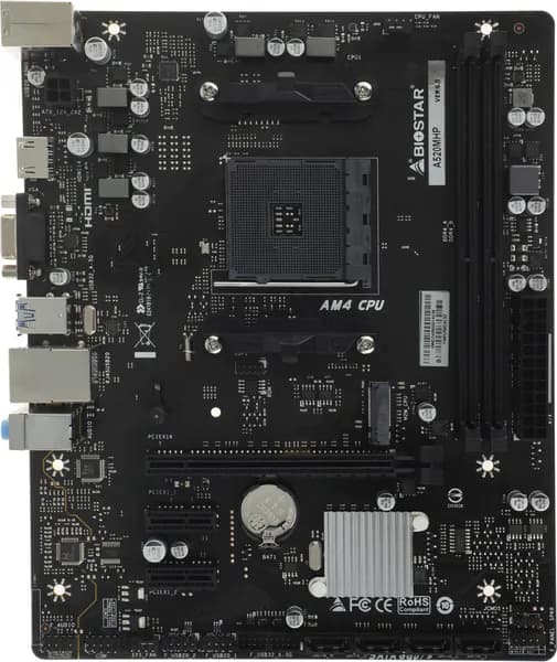 Biostar A520MHP Материнская плата , AM4, AMD A520, 2xDDR4, 4xSATA, 1xM.2, 1xPCI-E 3.0 x16, 2xPCI-E x1, 1xHDMI, 1xVGA, 1x 1Gb LAN, 2xUSB-A 3.2 Gen 1, 4xUSB-A 2.0, 3x3.5 мм, 7.1, Micro-ATX