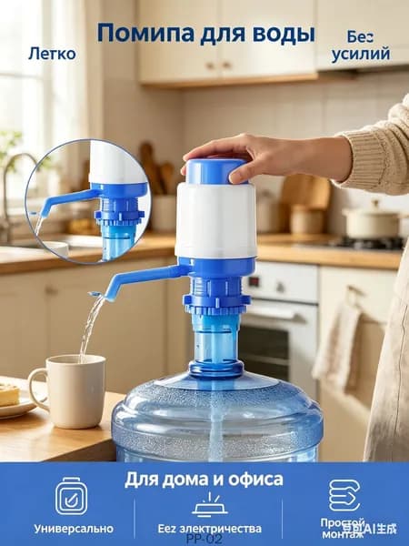 Ручная помпа для воды, насос для бутыли, портативный помпа-дозатор, для кулера, офиса, дома и дачи, легкий, без электричества