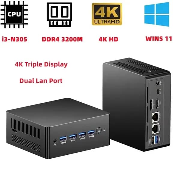 SZBOX Мини-ПК M9N N305 мини ПК (Intel Core i3-N305, RAM 8 ГБ, SSD 500 ГБ, Intel Graphics, Windows 11 Pro), 中国, серебристый