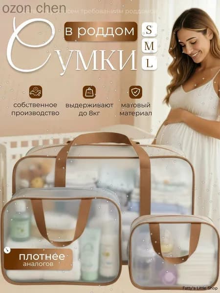 Сумки в роддом прозрачные для беременных набор 3 шт. без наполнения для мамы и малыша