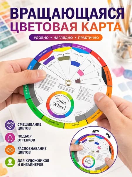 Цветовой круг Иттена для подбора цветовых сочетаний, диаметр 14 см