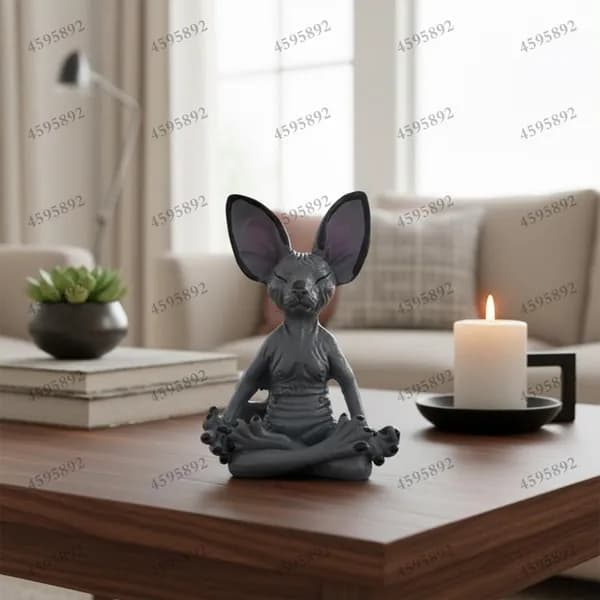 Скульптура Медитирующий кот из смолы, поза зен-медитации, чёрная