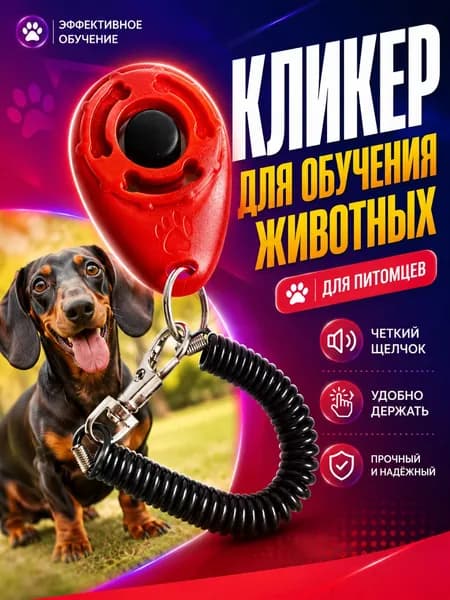 Кликер для дрессировки собак и кошек с браслетом и карабином, красный