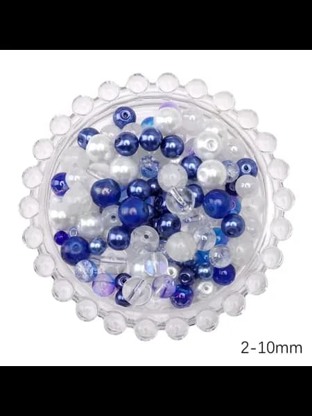 Бусины стеклянные синие, royal blue 2-10 мм, 60-120 шт