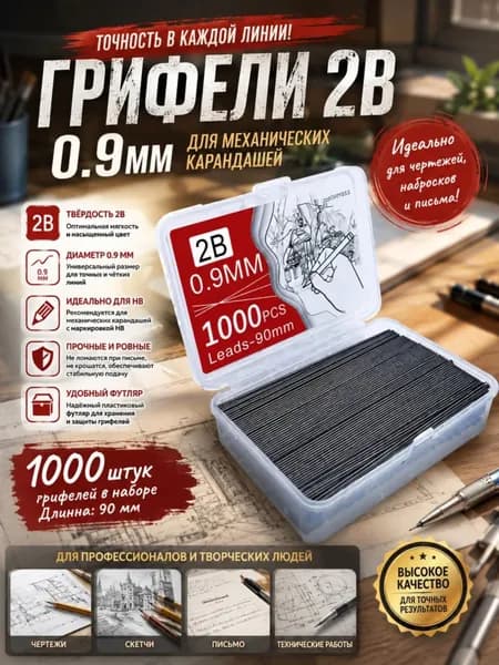 Грифель для карандаша, твердость: B (Мягкий), 100 шт.
