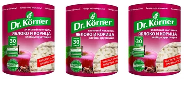 Dr. Korner Хлебцы Злак коктейль, Яблоко Корица, 90г, 3 шт