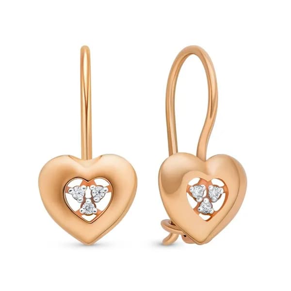Серьги детские с фианитами из красного золота 375 пробы 585GOLD