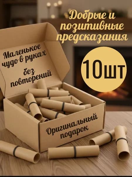 Добрые и позитивные предсказания в свитках, набор в коробке 10шт, для юбилея, праздника/ подарок гостям на свадьбе