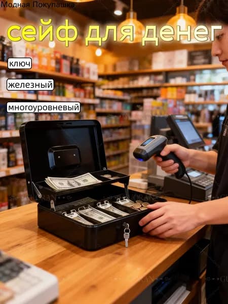 Ящик для денег, коробка для ценностей, мини сейф для хранения документов, шкатулка с замком 90х240х300 мм