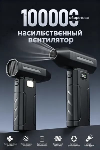 Фен для розжига углей с аккумулятором / воздуходувка для костра с встроенным фонариком / вентилятор для гриля
