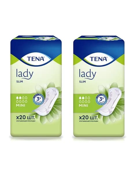 Прокладки урологические Tena Lady Slim Mini тонкие ежедневные женские гигиенические, тена, Нидерланды, 20 шт * 2 упаковки