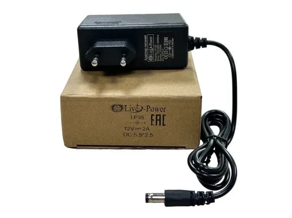 Блок питания 12V 2000mA LivePower LP35 / Адаптер питания 12 вольт 2A / Штекер 5.5x2.5 мм / Длина кабеля 1.2м