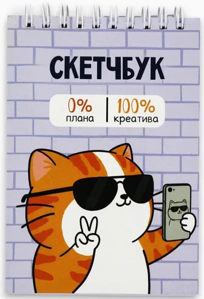 Скетчбук для рисования "Котик" с твёрдой задней подложкой, творческий блокнот для скетчей, формат А6, 80 листов, 100 г/м2