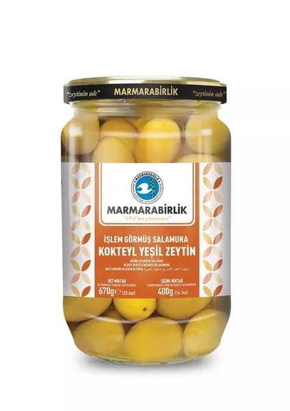 MARMARABIRLIK Оливки коктейльные 400 гр калибровка 4XL 141-160 шт/кг (KOKTEYL YESIL ZEYTIN)