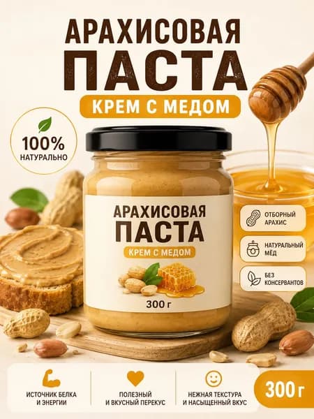 Арахисовая паста крем с медом 300г