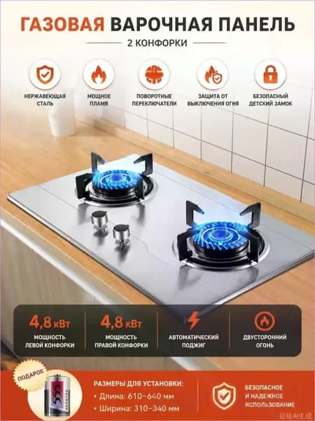 Газовая Варочная панель, серый металлик