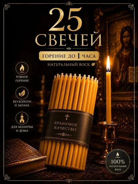 Свечи церковные восковые №80 освященные, 25 шт. - для молитвы, дома и храма, натуральный воск