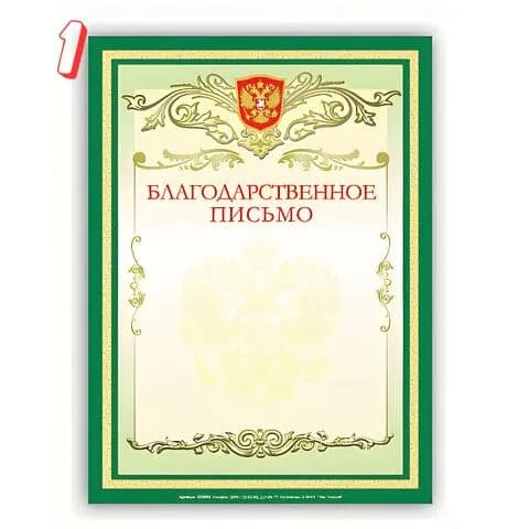 Грамота Благодарственное письмо А4, мелованный картон, зеленая, , , (набор из 1 шт)