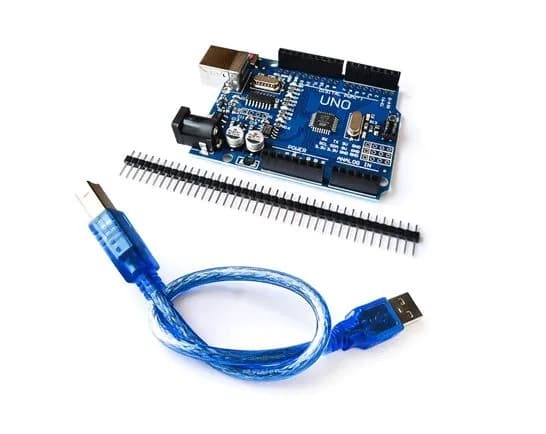Плата (контроллер)  Arduino UNO R3 ATMEGA328A-AU CH340G (Arduino-совместимая) + USB кабель + штыревая вилка
