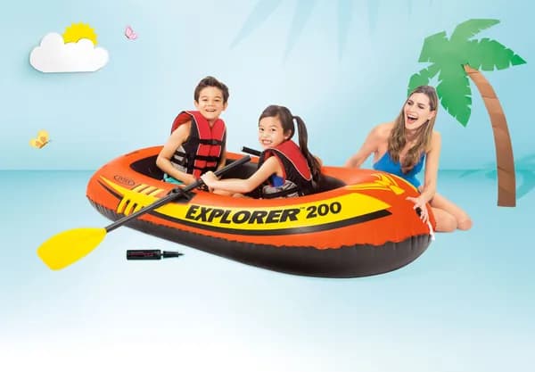 Надувная лодка Intex "Explorer 200" 185х94х41см, вёсла 59623, насос 69613, от 6 лет, до 95кг