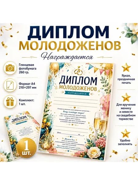Диплом молодожёнов вручается А4, 1 шт